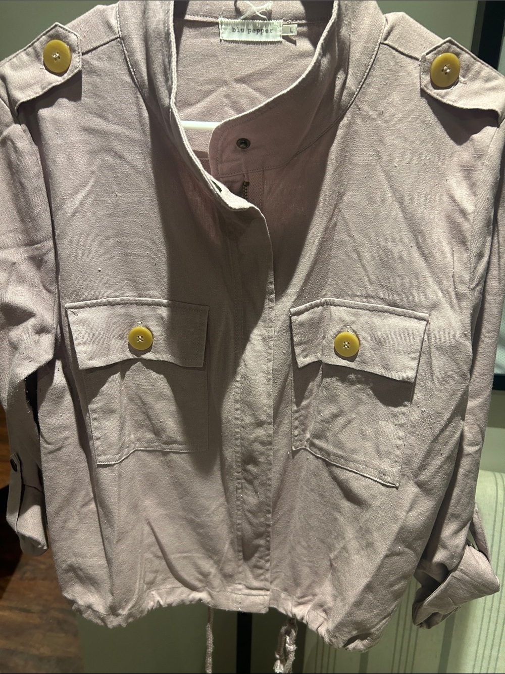 Blu Pepper  Dusty Rose Lightweight Utility Shirt Jacket with Yellow Buttons